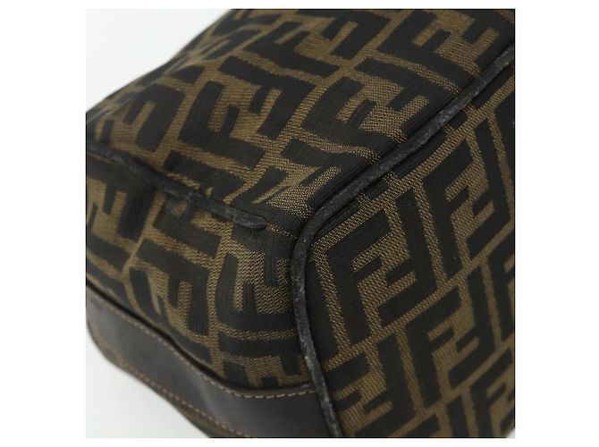 Bolso de Mano FENDI Zucca Canvas Negro Marrón Auth bs34606 Castaño - vista 10