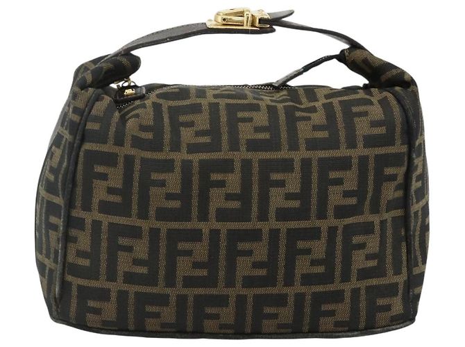 Bolso de Mano FENDI Zucca Canvas Negro Marrón Auth bs34606 Castaño - vista 13