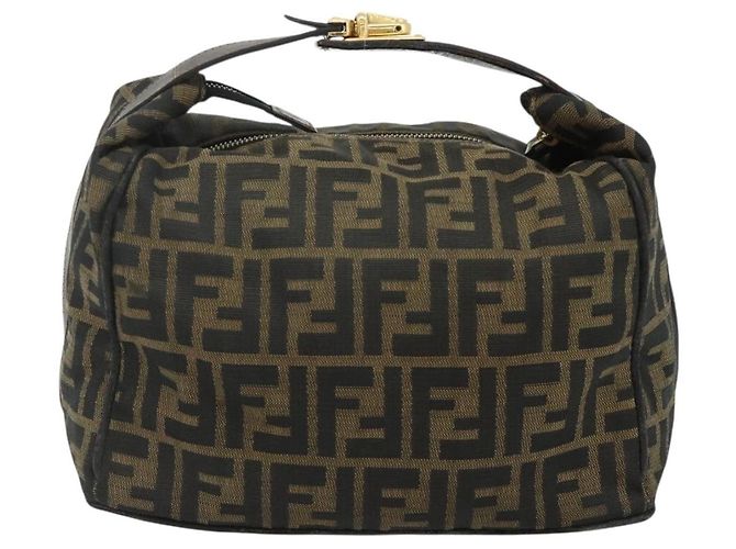 Bolso de Mano FENDI Zucca Canvas Negro Marrón Auth bs34606 Castaño - vista 2