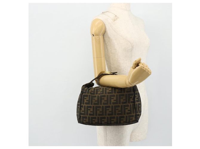 Bolso de Mano FENDI Zucca Canvas Negro Marrón Auth bs34606 Castaño - vista 22