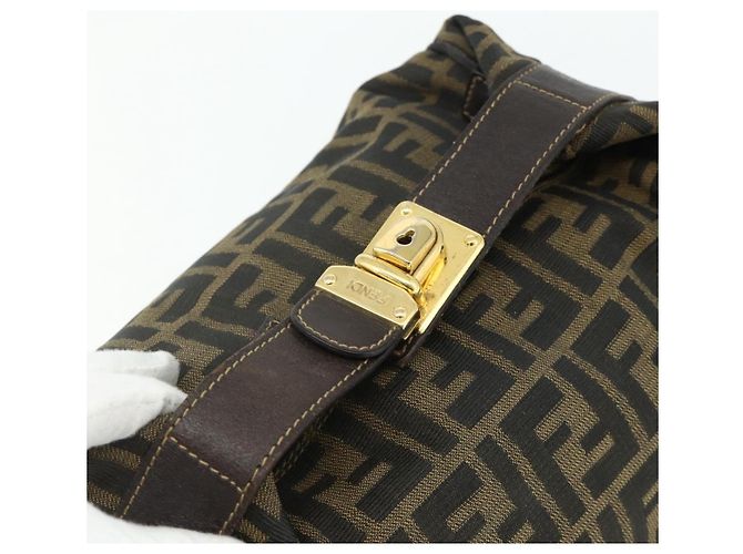 Bolso de Mano FENDI Zucca Canvas Negro Marrón Auth bs34606 Castaño - vista 6