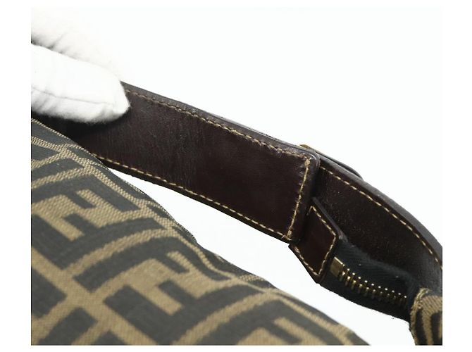 Bolso de Mano FENDI Zucca Canvas Negro Marrón Auth bs34606 Castaño - vista 7