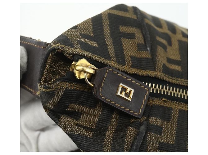 Bolso de Mano FENDI Zucca Canvas Negro Marrón Auth bs34606 Castaño - vista 9