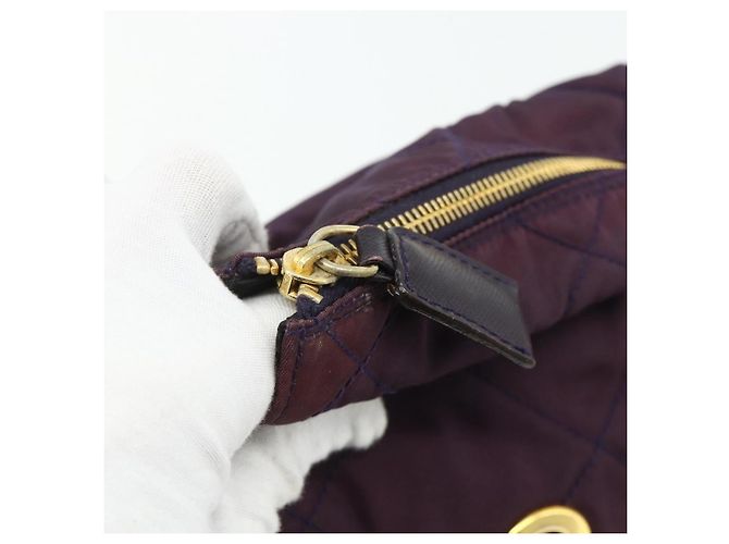 Borsa Tote con Catena PRADA Nylon Viola Oro Auth 178202 D'oro Porpora - vista 10