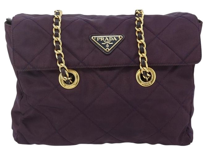Borsa Tote con Catena PRADA Nylon Viola Oro Auth 178202 D'oro Porpora - vista 13