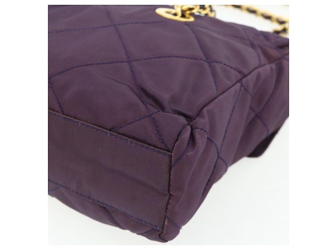 Borsa Tote con Catena PRADA Nylon Viola Oro Auth 178202 D'oro Porpora - vista 15