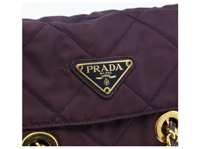 Borsa Tote con Catena PRADA Nylon Viola Oro Auth 178202 D'oro Porpora - vista 17