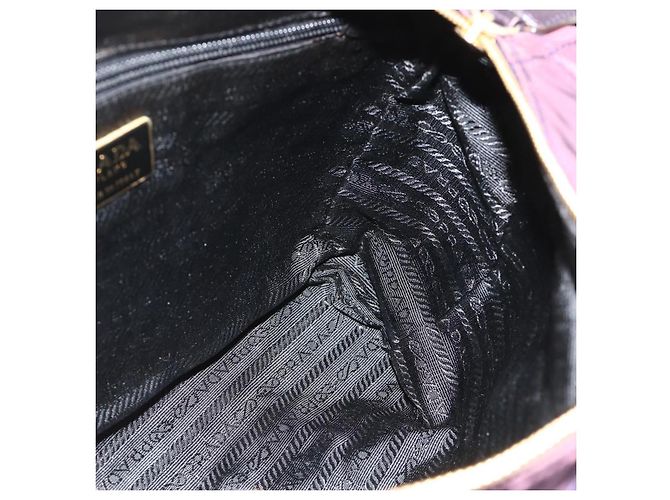 Borsa Tote con Catena PRADA Nylon Viola Oro Auth 178202 D'oro Porpora - vista 19