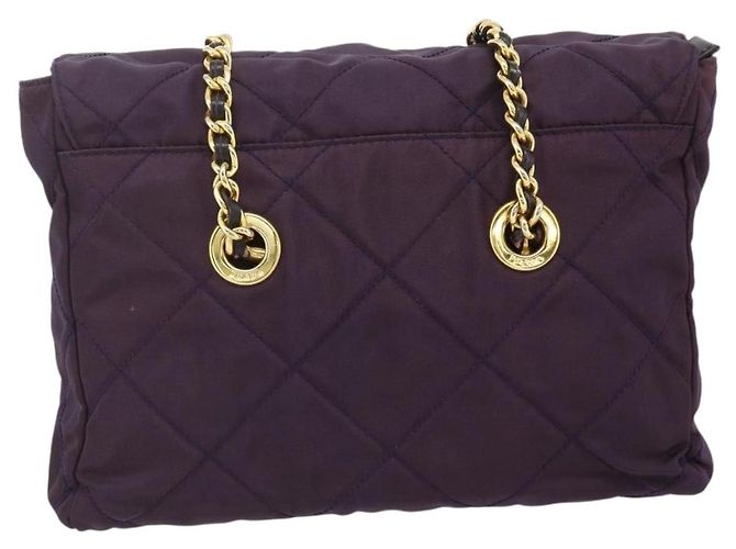 Borsa Tote con Catena PRADA Nylon Viola Oro Auth 178202 D'oro Porpora - vista 2