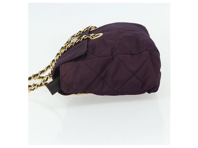 Borsa Tote con Catena PRADA Nylon Viola Oro Auth 178202 D'oro Porpora - vista 3
