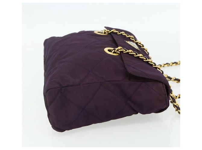 Borsa Tote con Catena PRADA Nylon Viola Oro Auth 178202 D'oro Porpora - vista 4
