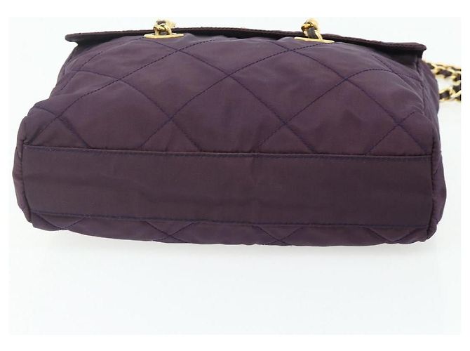 Borsa Tote con Catena PRADA Nylon Viola Oro Auth 178202 D'oro Porpora - vista 5