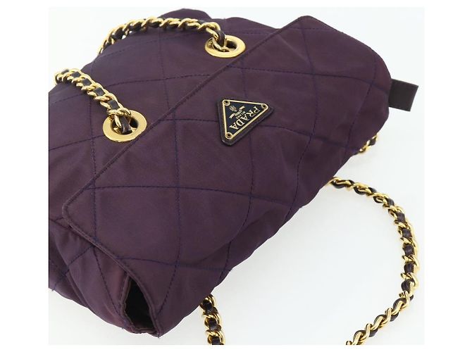 Borsa Tote con Catena PRADA Nylon Viola Oro Auth 178202 D'oro Porpora - vista 6