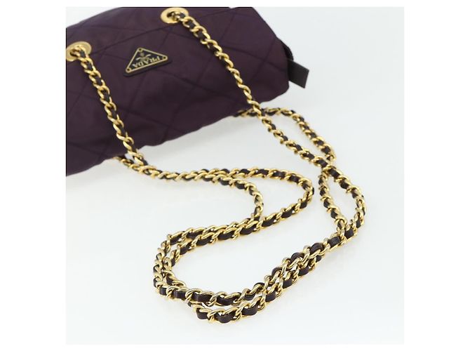 Borsa Tote con Catena PRADA Nylon Viola Oro Auth 178202 D'oro Porpora - vista 7