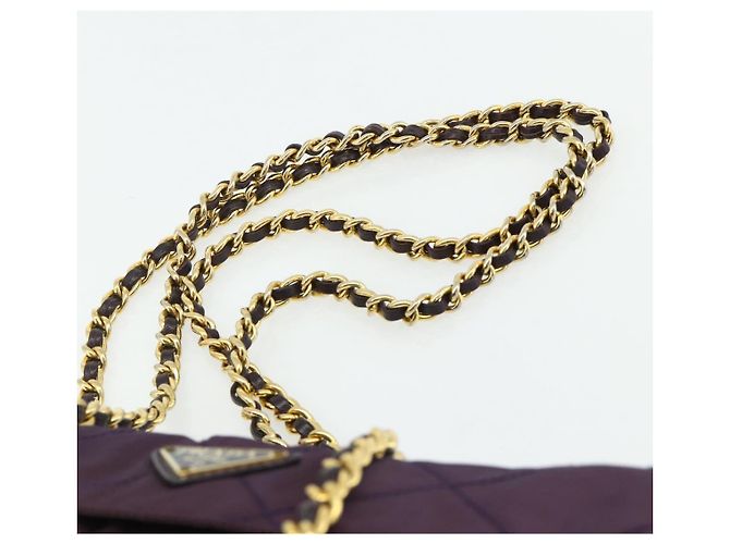 Borsa Tote con Catena PRADA Nylon Viola Oro Auth 178202 D'oro Porpora - vista 8