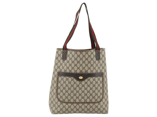 Borsa Tote GUCCI GG Supreme Web Sherry Line PVC Beige Red 16 002 4487 Auth 177774 - vista 2