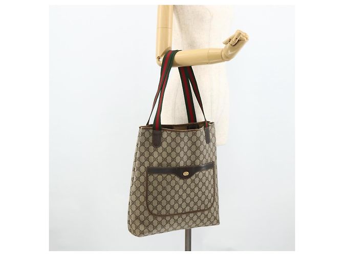 Borsa Tote GUCCI GG Supreme Web Sherry Line PVC Beige Red 16 002 4487 Auth 177774 - vista 21