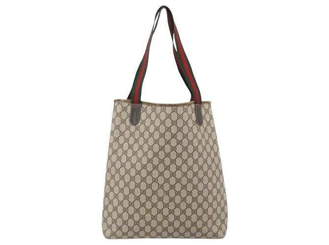 Borsa Tote GUCCI GG Supreme Web Sherry Line PVC Beige Red 16 002 4487 Auth 177774 - vista 3