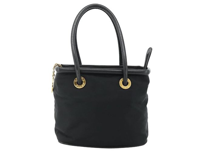 Céline Borsa a mano CELINE Circle Nylon Nero Oro Auth 177318A D'oro - vista 13