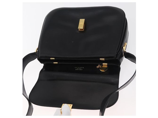 Céline Bolsa de Ombro CELINE em Couro Preto com Detalhes Dourados Auth 178275 - vista 10