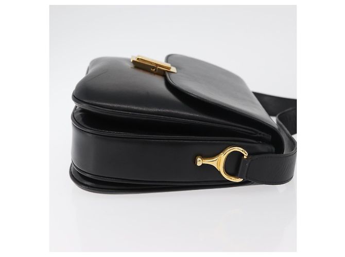 Céline Bolsa de Ombro CELINE em Couro Preto com Detalhes Dourados Auth 178275 - vista 3