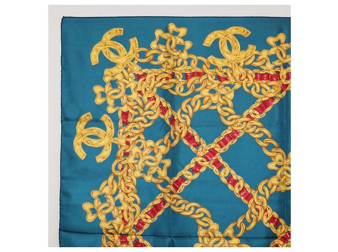 CHANEL Seidentuch Ketten-Accessoire-Muster Blau CC Authentisch am11561A - Ansicht 13