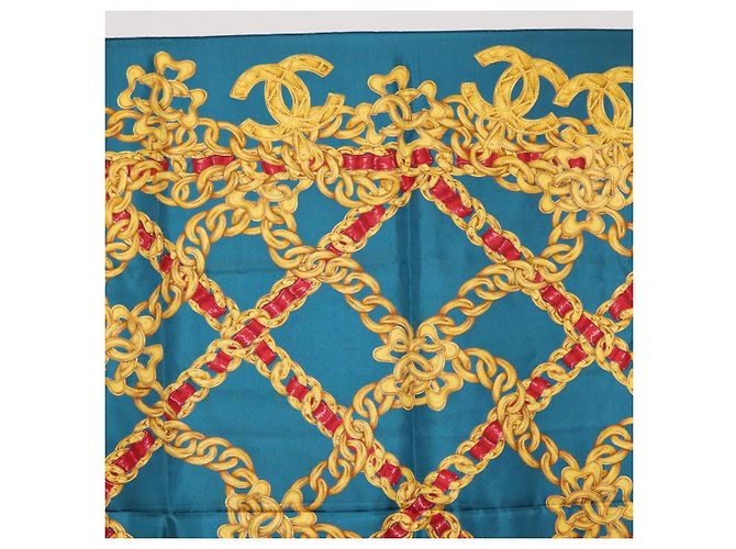 CHANEL Seidentuch Ketten-Accessoire-Muster Blau CC Authentisch am11561A - Ansicht 14