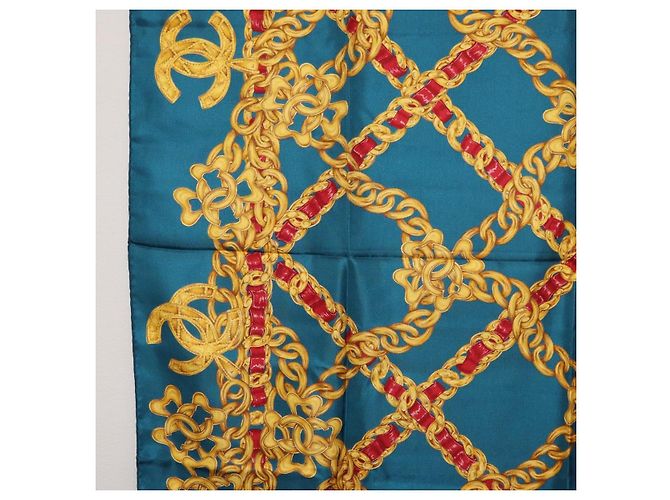 CHANEL Seidentuch Ketten-Accessoire-Muster Blau CC Authentisch am11561A - Ansicht 16