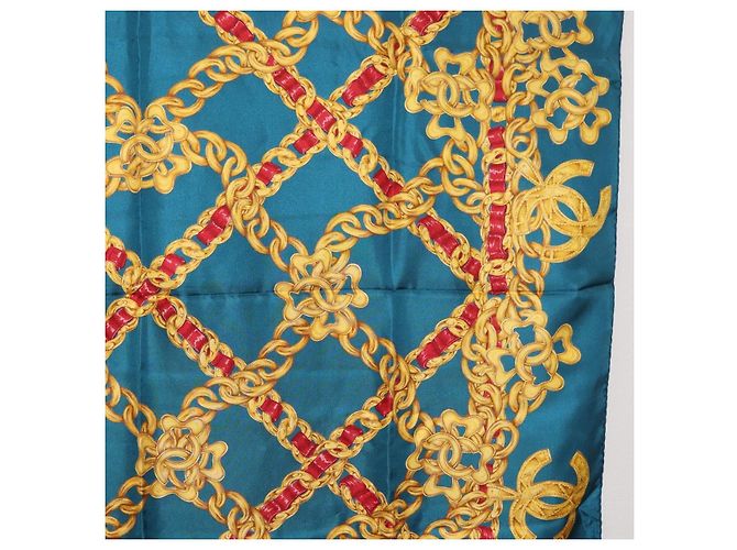 CHANEL Seidentuch Ketten-Accessoire-Muster Blau CC Authentisch am11561A - Ansicht 18