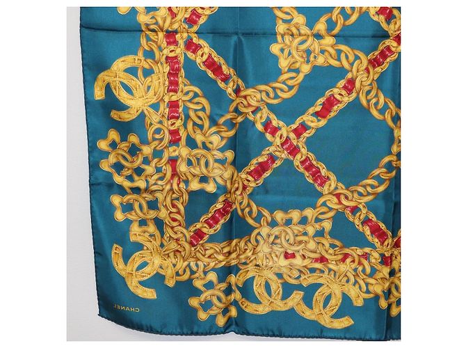 CHANEL Seidentuch Ketten-Accessoire-Muster Blau CC Authentisch am11561A - Ansicht 19