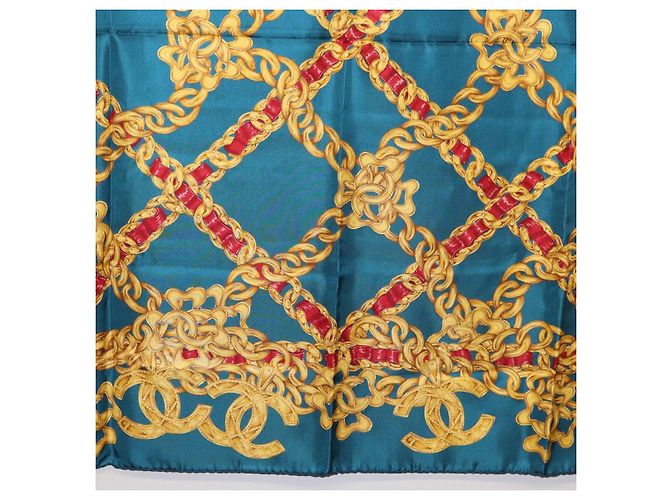 CHANEL Seidentuch Ketten-Accessoire-Muster Blau CC Authentisch am11561A - Ansicht 20
