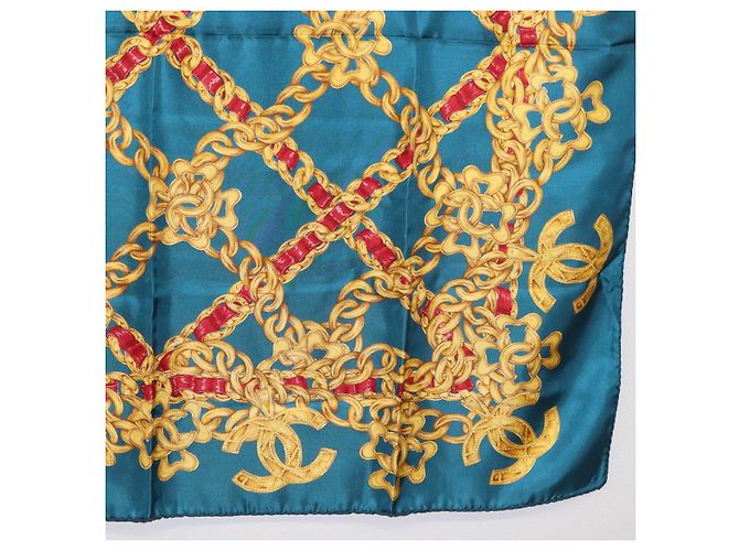 CHANEL Seidentuch Ketten-Accessoire-Muster Blau CC Authentisch am11561A - Ansicht 21