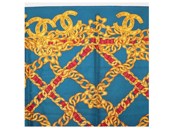 CHANEL Seidentuch Ketten-Accessoire-Muster Blau CC Authentisch am11561A - Ansicht 3