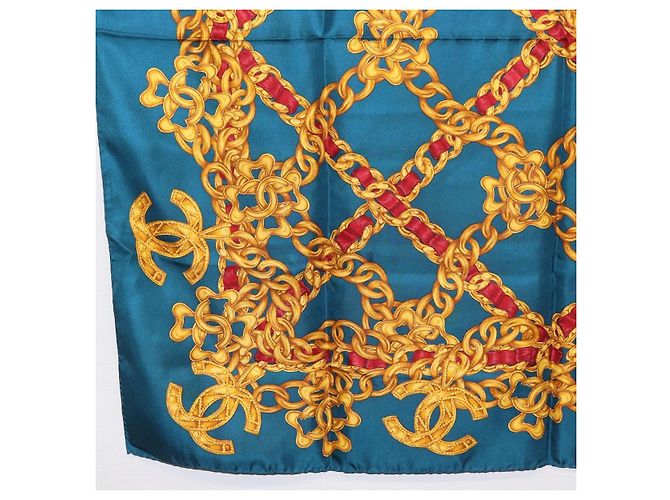 CHANEL Seidentuch Ketten-Accessoire-Muster Blau CC Authentisch am11561A - Ansicht 8