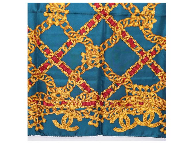 CHANEL Seidentuch Ketten-Accessoire-Muster Blau CC Authentisch am11561A - Ansicht 9
