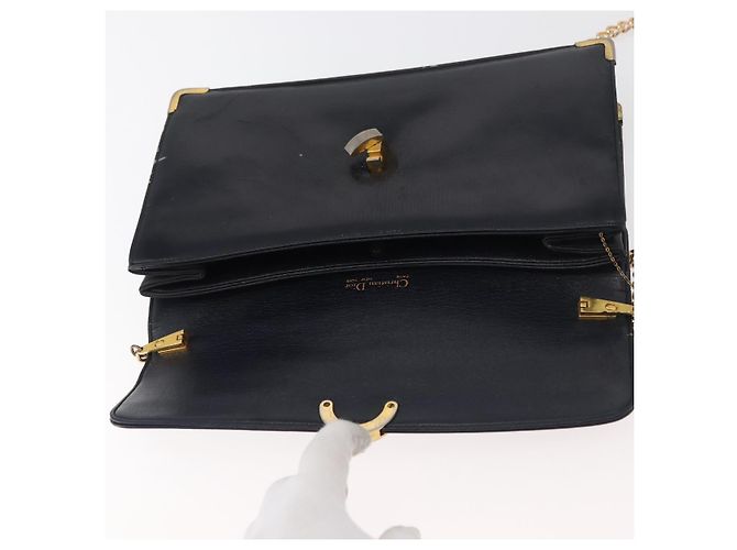 Borsa a Spalla con Catena Christian Dior in Pelle Blu Navy e Oro Auth bs35041 D'oro - vista 16