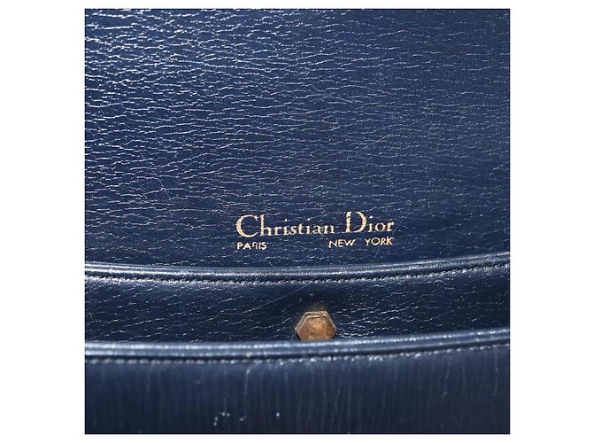Borsa a Spalla con Catena Christian Dior in Pelle Blu Navy e Oro Auth bs35041 D'oro - vista 17
