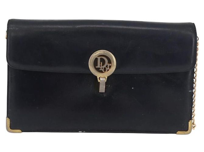 Borsa a Spalla con Catena Christian Dior in Pelle Blu Navy e Oro Auth bs35041 D'oro - vista 2