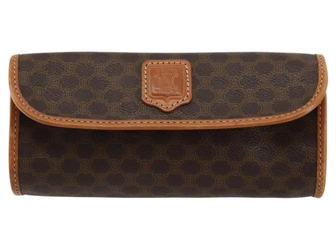 Céline Pochette CELINE Macadam Canvas PVC Cuero Marrón Oro Auth 177871A Castaño Dorado - vista 13