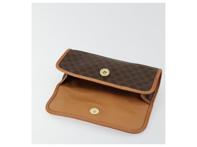 Céline Pochette CELINE Macadam Canvas PVC Cuero Marrón Oro Auth 177871A Castaño Dorado - vista 9