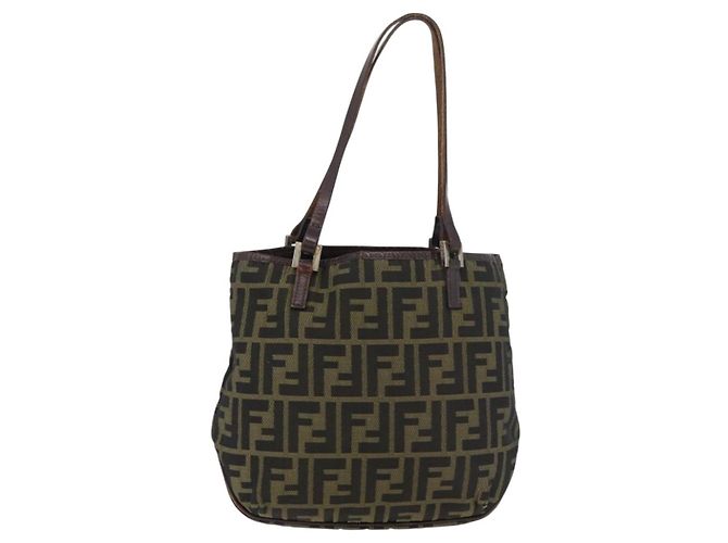 Borsa a Mano FENDI Zucca Canvas Nero Marrone Auth bs34584 - vista 13