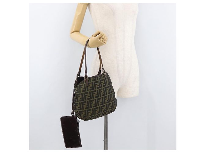 Borsa a Mano FENDI Zucca Canvas Nero Marrone Auth bs34584 - vista 21