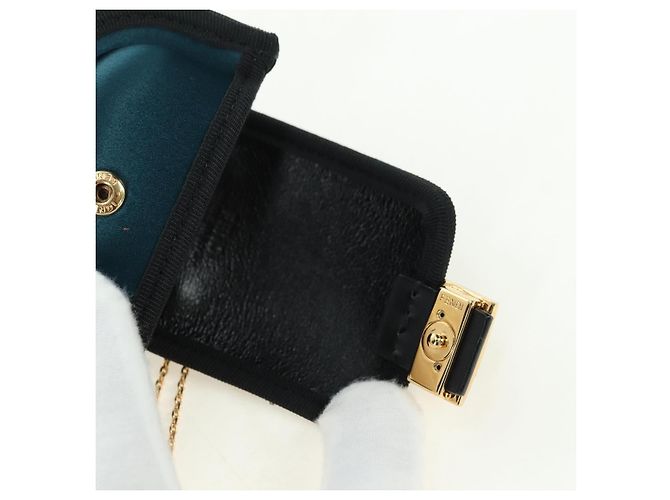 FENDI Picobucket Funda para AirPods Bolso de Cuello en Satén Negro Oro Auth 178091M Dorado - Ansicht 10
