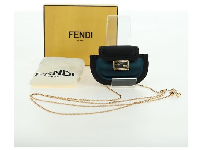 FENDI Picobucket Funda para AirPods Bolso de Cuello en Satén Negro Oro Auth 178091M Dorado - Ansicht 12