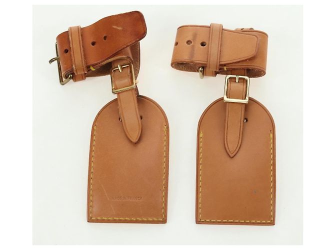 LOUIS VUITTON Powanie Name Tag Leather 10set Beige LV Auth 167221 - vista 11