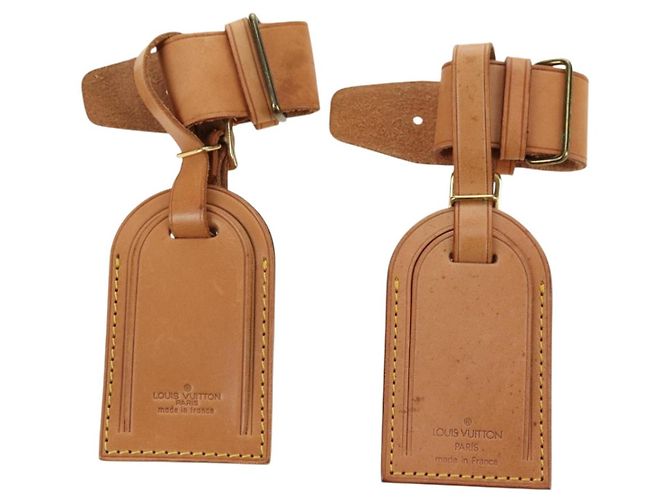 LOUIS VUITTON Powanie Name Tag Leather 10set Beige LV Auth 167221 - vista 2