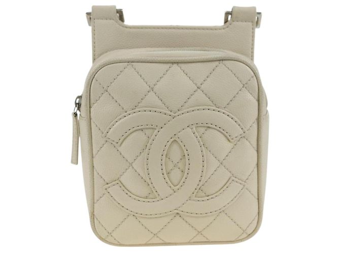 CHANEL Matelasse Shoulder Bag Caviar Skin Ivory Gold CC Auth BA12379V D'oro Crudo - vista 13