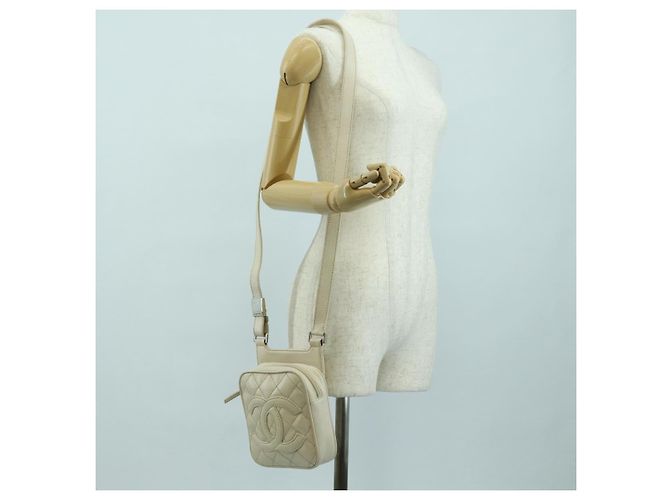 CHANEL Matelasse Shoulder Bag Caviar Skin Ivory Gold CC Auth BA12379V D'oro Crudo - vista 27