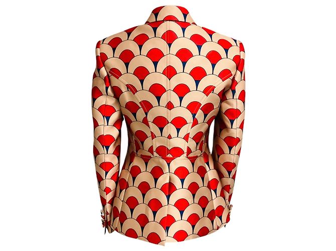 Lanvin Red / Blue Multi Scallop Print Silk Satin Jacket Multiple colors - view 2