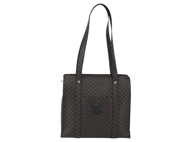 Céline Borsa Tote CELINE Macadam Canvas PVC Pelle Nero Oro Auth ka1178A D'oro - vista 13
